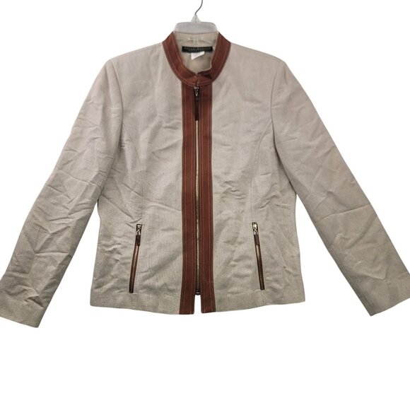 Vintage NWT Harvé Benard Linen Jacket Soft Shoulder Padding Size 12 Beige Brown - Picture 1 of 12